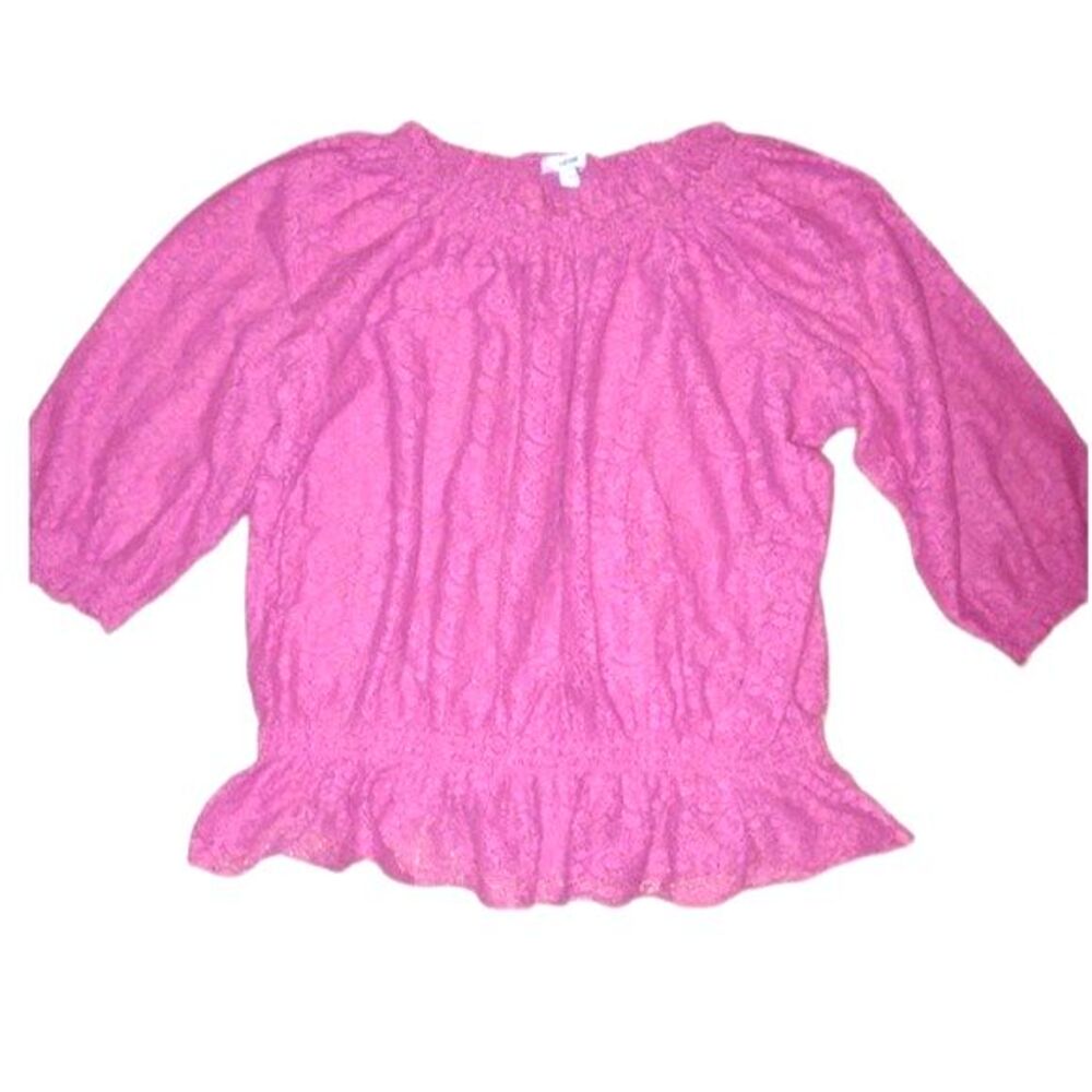 Izod Pink Floral Stretch Lace Peplum Blouse‎ size XL.